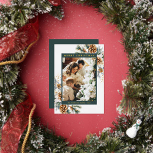 Family Photo Watercolor Botanical Floral Christmas Foil Holiday Card