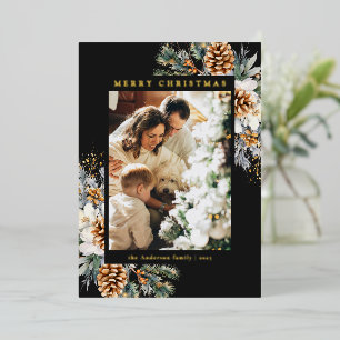 Family Photo Watercolor Botanical Floral Christmas Foil Holiday Card