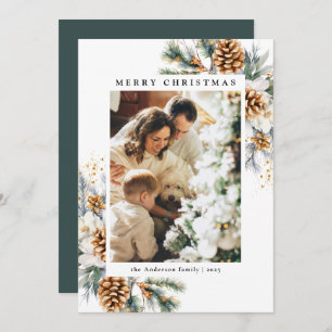 Family Photo Watercolor Botanical Floral Christmas Holiday Card