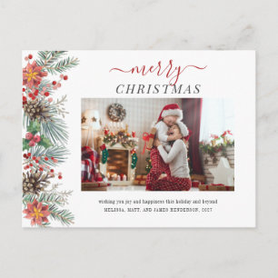 Family Photo Watercolor Rustic Merry Christmas Holiday Postcard