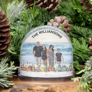 FAMILY PHOTO WINTER SCENE BORDER LIGHTS SNOWGLOBE