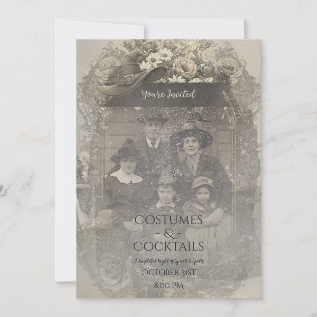 Family Photo Witch Hat Halloween Costume Party Invitation (Front)