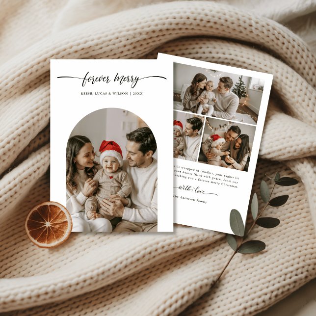 Family Photo With Baby Forever Merry Christmas Holiday Card (Creator Uploaded)