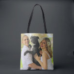 Family Photo With Dog Template Tote Bag<br><div class="desc">Create your own family photo that includes your beloved dog. Simply replace this sample photo with your own family photo.</div>