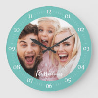 Family Photo with Modern Script Large Clock