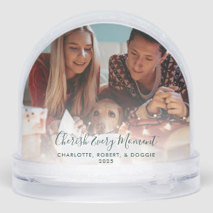 Family Photo with Pet Dog Christmas Custom Snowglobe