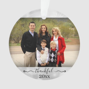 Family Photo Year Thankful Blessed Christmas Ornament