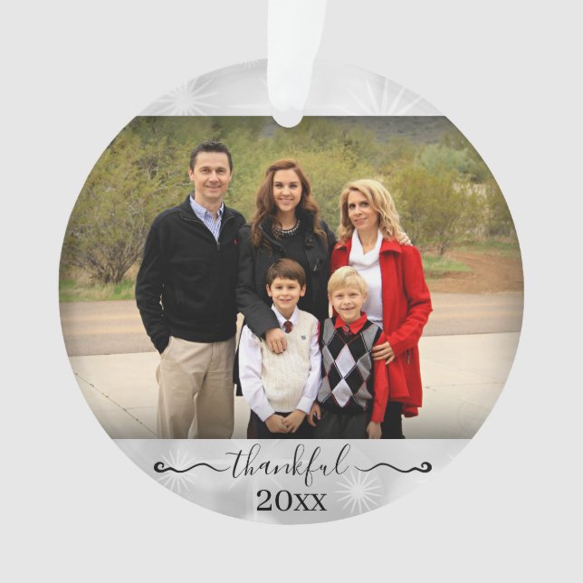 Family Photo Year Thankful Blessed Christmas Ornament (Front)