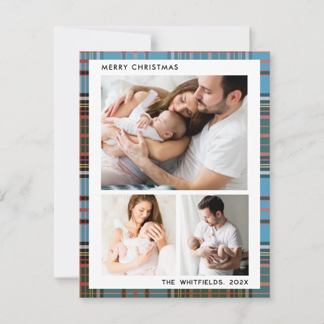 Family Photos Berries Christmas Holidays Tartan Card (Front)