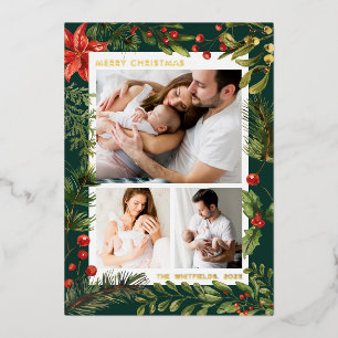 Family Photos Christmas Holidays Botanical Gold Foil Holiday Card