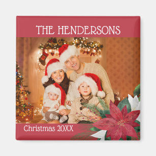 Family Photos Christmas Magnet Poinsettia