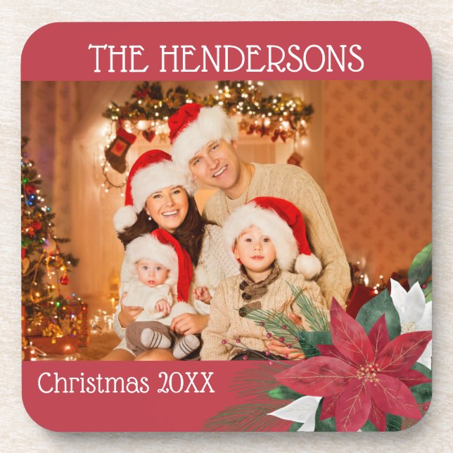 Family Photos Christmas Poinsettia Coaster (Front)