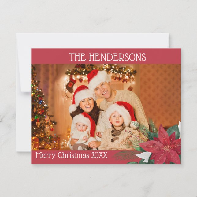 Family Photos Christmas Poinsettia Holiday Card (Front)