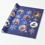 Family Photos Christmas Snowflakes Cobalt Blue Wrapping Paper<br><div class="desc">Easily add ten family photos to this elegant green Christmas or Holiday gift wrapping paper.  For best results in photo placement,  crop each family or pet portrait to a square format before uploading.</div>