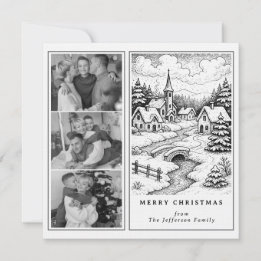 Family Photos Christmas Village in Winter Holiday Card