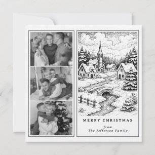 Family Photos Christmas  Village in Winter Holiday Card