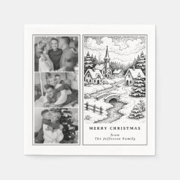 Family Photos Christmas Village in Winter Napkin