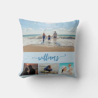 Family Photos Collage Blue Cushion