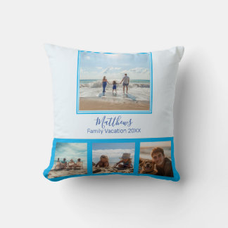 Family Photos Collage Blue Throw Pillow