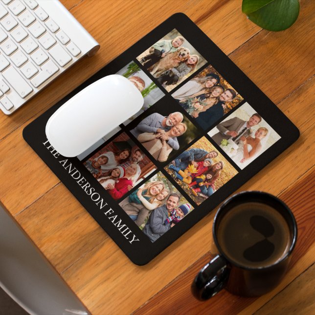 Family Photos Collage - Choose Your Colour Mouse Mat (Customize to change text size, text style or background color.)