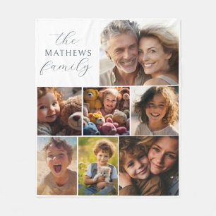Family Photos Collage Name Fleece Blanket