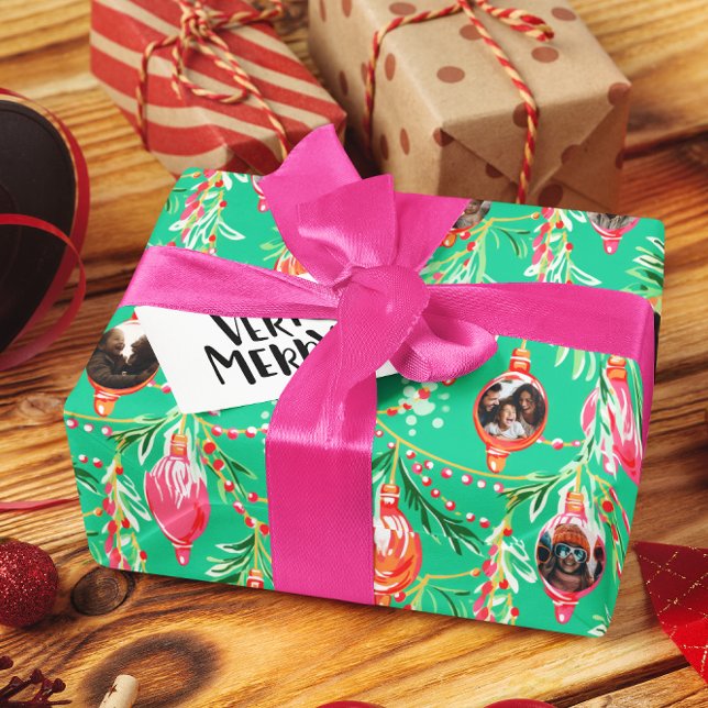 Family Photos | Kitschy Christmas Ornament Wrapping Paper (Creator Uploaded)