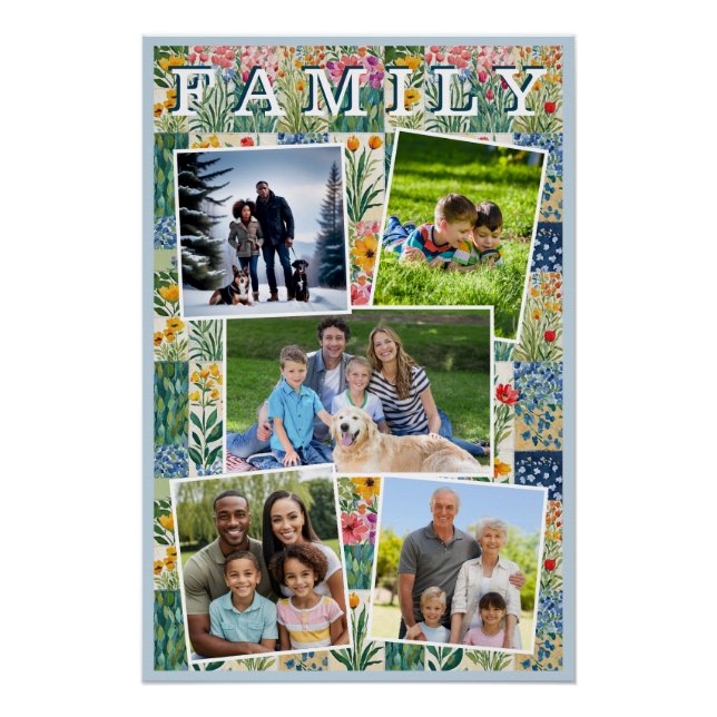 Family Photos Patchwork Floral Gallery Template Poster (Front)