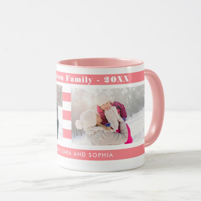 Family Photos Personalised I Modern Pink Stripes Mug (Front Right)