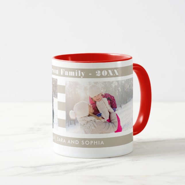 Family Photos Personalised I Modern Tan Stripes Mug (Front Right)