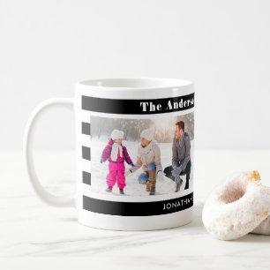 Family Photos Personalised I Trendy Black Stripes Coffee Mug
