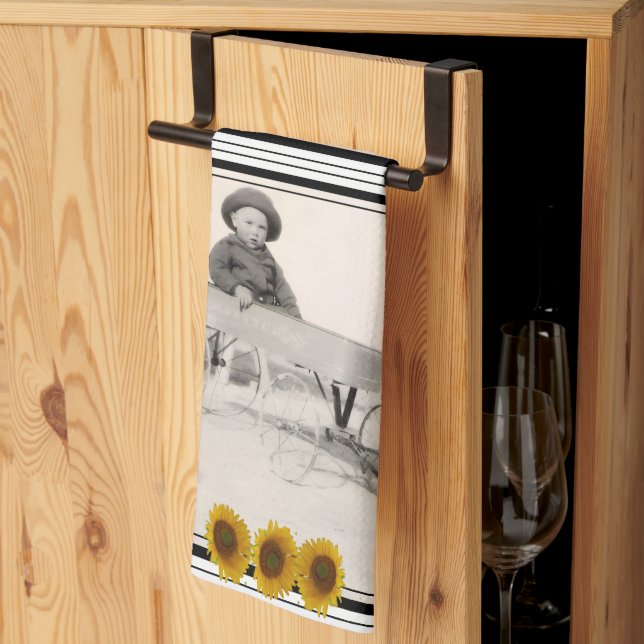 Family Photos with Borders and Sunflowers Tea Towel (Thirds Fold)