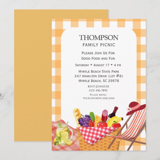 Family Picnic Barbecue Cookout Grilling Invitation (Front/Back)