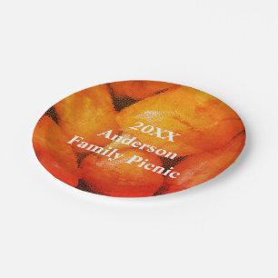 Family Picnic Orange Mosaic Chilli Peppers Reunion Paper Plate