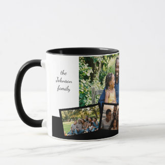 Family Picture Collage - Five Photos + Custom Text Mug