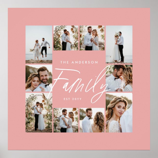 Family pink elegant modern minimal photo collage poster (Front)