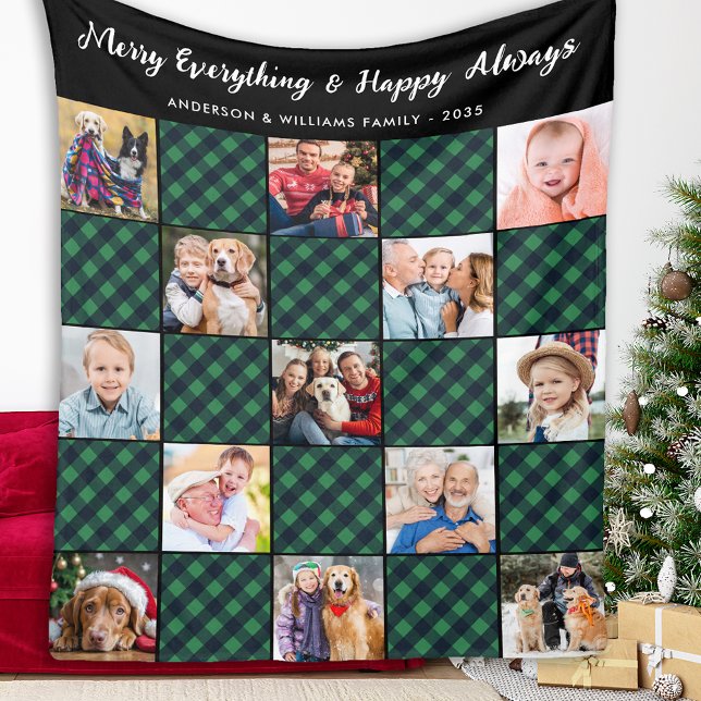 Family Plaid Quilt Personalised Picture Collage  Fleece Blanket (Creator Uploaded)