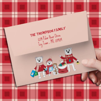Family Polar Bear Pink and Red Envelope