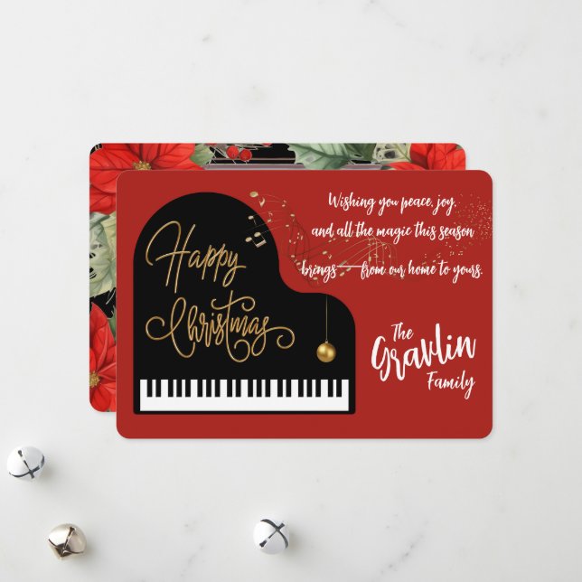 Family Portrait Carol in Crimson & Gold Holiday Card (Front/Back In Situ)