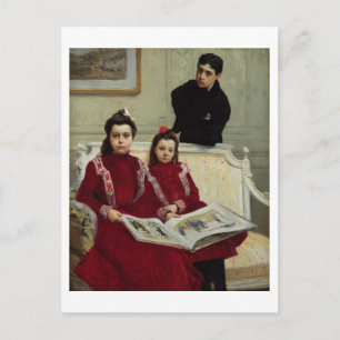 Family Portrait of a Boy and his Two Sisters, 1900 Postcard