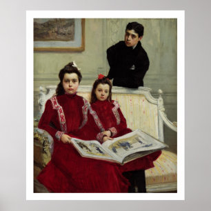 Family Portrait of a Boy and his Two Sisters, 1900 Poster