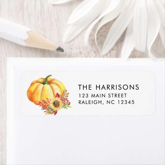 Family Pumpkin Fall Autumn Floral Return Address (Insitu)