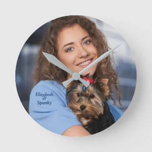Family Puppy Dog Mum Pets Photo Personalise  Round Clock