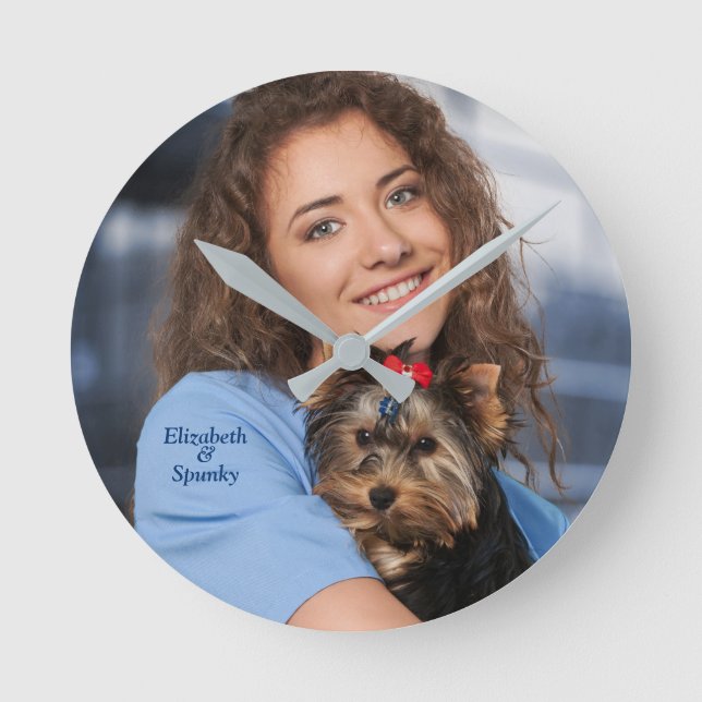 Family Puppy Dog Mum Pets Photo Personalise  Round Clock (Front)