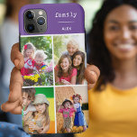 Family Purple 4 Photo Collage Custom<br><div class="desc">Create your own custom Phone case for iphone 11 pro max and many other models. The design features a grid style photo collage with 4 of your favourite photos, your name and the word "family". The photo template is set up ready for you to add your photos, working clockwise from...</div>