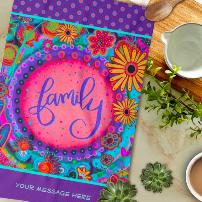 Family Purple Pretty Floral Dots Personalised Tea Towel (Creator Uploaded)