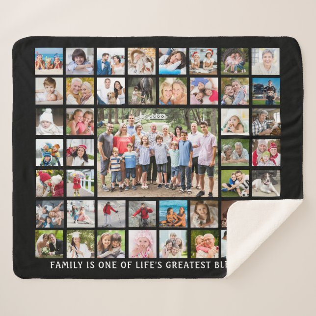 Family Quote 45 Photo Collage Personalised Sherpa Blanket (Front (Horizontal))
