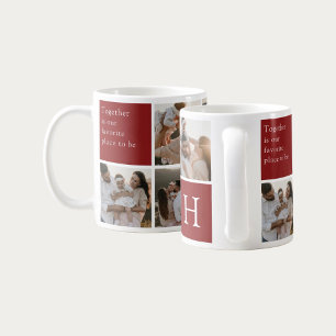 Family Quote 8 Photo Collage Red Burgundy Coffee Mug