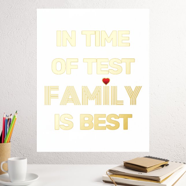 Family quote and red heart white gold  foil prints (In Situ (Desk 2))