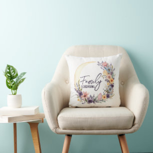 Family Quote In Boho Wreath Cushion