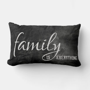 Family quote on black leather background lumbar cushion